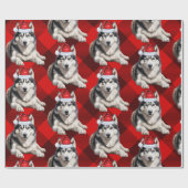 Papier Cadeau Chien Husky Festif et Buffalo Rouge Plaid Noël (Plat)