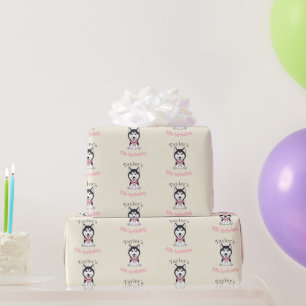 Papier Cadeau Chien husky noir et blanc mignon