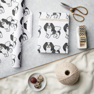 Papier Cadeau Chien Japonais Tricolore Chin Dessin Animé Motif