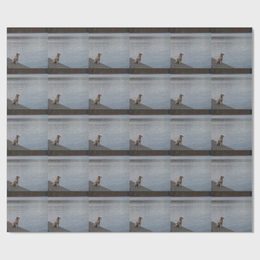 Papier Cadeau Chien jaune sur quai (Plat)