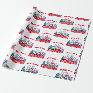 Papier Cadeau Chien Joyeux Noël Blanc Berger Fête GSD Fun
