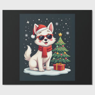 Papier Cadeau Chien Lunettes de soleil drôles festives avec arbr