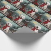 Papier Cadeau Chien maltais à Noël de neige (Coin)