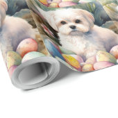 Papier Cadeau Chien maltais avec oeufs de Pâques vacances (Coin rond)