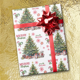 Papier Cadeau Chien Maltais Blanc sous l'Arbre de Noël