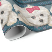 Papier Cadeau Chien maltais mignon avec la fourrure de crème et (Coin rond)