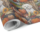 Papier Cadeau Chien maltais Moisson d'automne Thankgiving (Coin rond)