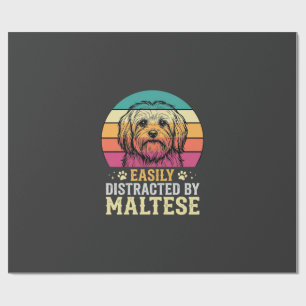 Papier Cadeau Chien maltais rétro coucher de soleil distrait