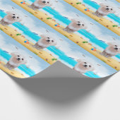 Papier Cadeau Chien maltais sur la plage (Coin)