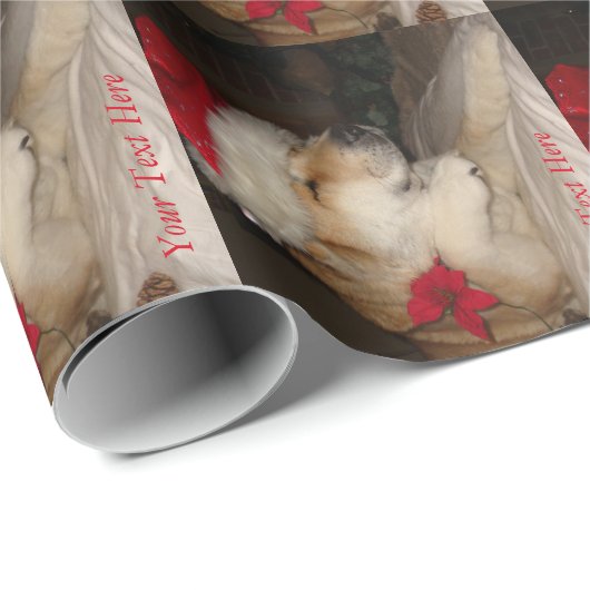 Papier Cadeau Chien mignet akita donnant paw santa chapeau cône (Coin rond)