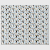 Papier Cadeau chien mignon avec arc bleu (Plat)