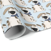 Papier Cadeau chien mignon avec arc bleu (Coin rond)