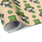 Papier Cadeau Chien mignon avec Casquette et Shamrock St Patrick (Coin rond)