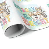 Papier Cadeau Chien mignon & Chat Merry & Bright (Coin rond)