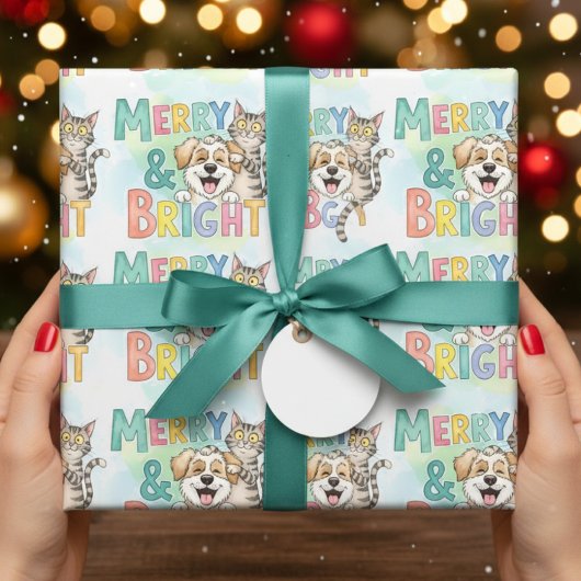 Papier Cadeau Chien mignon & Chat Merry & Bright