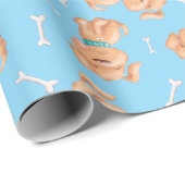 Papier Cadeau Chien mignon et os Bleu Simple Animal d'anniversai (Coin rond)