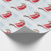 Papier Cadeau Chien mignon portant le Père Noël blanc rouge en N (Coin)