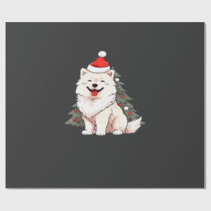 Papier Cadeau Chien mignon portant un chapeau de Père Noël et un