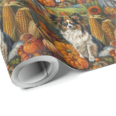Papier Cadeau Chien Papillon Moisson d'automne Thankesgiving (Coin rond)