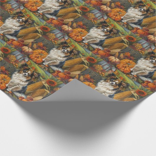 Papier Cadeau Chien Papillon Moisson d'automne Thankesgiving (Coin)