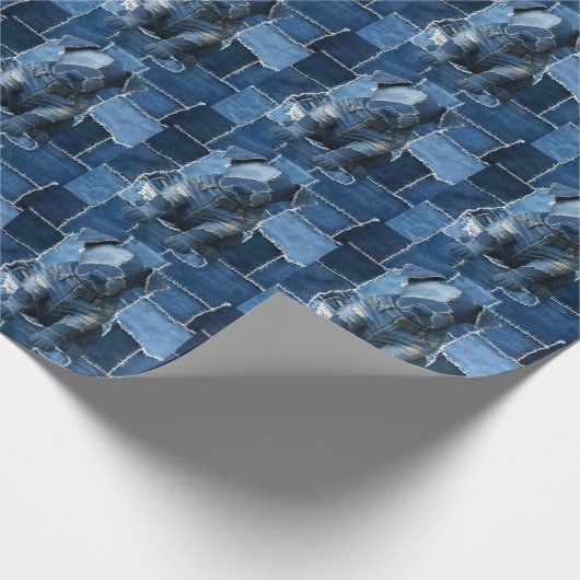 Papier Cadeau Chien Patchwork Art Denim (Coin)