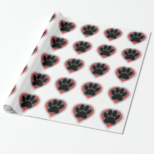Papier Cadeau Chien Paw Dans Le Coeur Rouge Avec Les Outlines