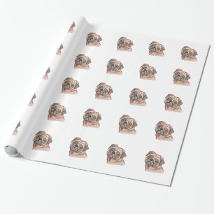 Papier Cadeau Chien peint à la main mignon de carlin d'aquarell