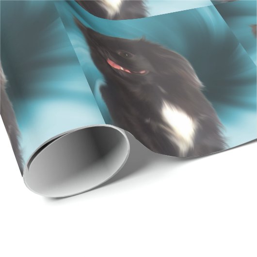 Papier Cadeau Chien pekingese noir mignon (Coin rond)