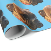 Papier Cadeau Chien Photo Boxer Chien Chien Chien Bleu Clair Per (Coin rond)