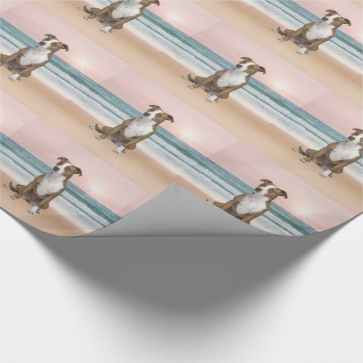 Papier Cadeau Chien Pitbull mignon assis sur la plage avec couch (Coin)