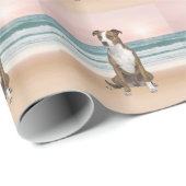 Papier Cadeau Chien Pitbull mignon assis sur la plage avec couch (Coin rond)
