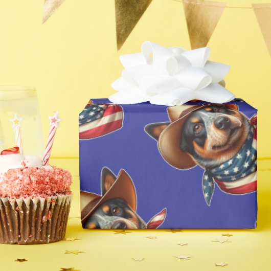 Papier Cadeau Chien portant un drapeau Casquette et américain Ba (Fête d'anniversaire)