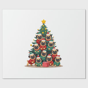 Papier Cadeau Chien Pugs Sapin de Noël Mignon Xmas (2)
