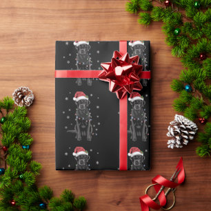 Papier Cadeau Chien Pyjama Lumineux Arbre de Noël Labrador Noir