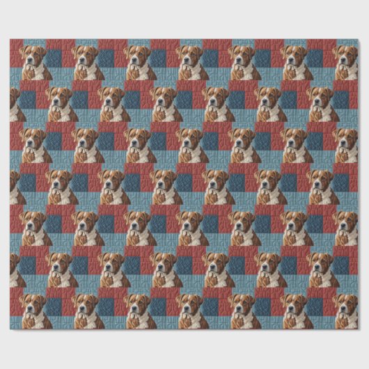 Papier Cadeau Chien Quilé sur Motif Patchwork (Plat)