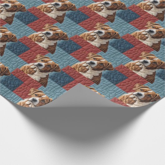 Papier Cadeau Chien Quilé sur Motif Patchwork (Coin)