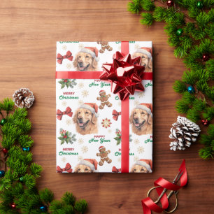Papier Cadeau Chien Retriever doré Chapeau de Père Noël Noël