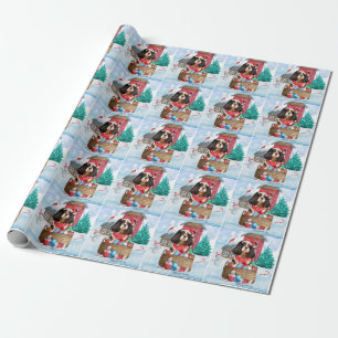 Papier Cadeau Chien Roi Cavalier dans la neige Maison de Chien N