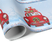 Papier Cadeau Chien Roi Cavalier En Voiture Avec Le Père Noël (Coin rond)