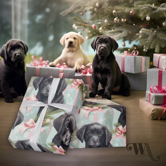 Papier Cadeau Chien rose et bleu Vacances Black Lab Chiens Chien