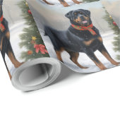 Papier Cadeau Chien Rottweiler pendant Noël de neige (Coin rond)