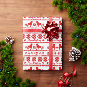 Papier Cadeau Chien Rottweiler Rouge Nordique Noël