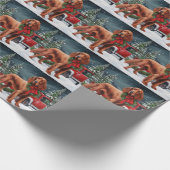 Papier Cadeau Chien rouge irlandais à la neige Noël (Coin)