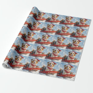 Papier Cadeau Chien Rough Collie en traîneau Laissez tomber la n
