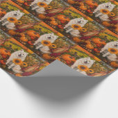 Papier Cadeau Chien Samoyède Récolte d'Automne Action de Grâce (Coin)