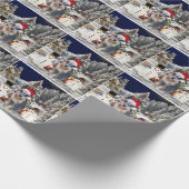 Papier Cadeau Chien Schnauzer Miniature En Casquette Noël Neige (Coin)