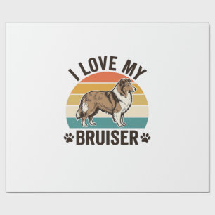 Papier Cadeau Chien Sheltie Vintage J'aime Mon Bruiser Design Ré