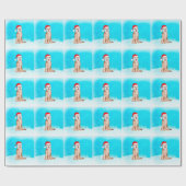 Papier Cadeau Chien sibérien Husky en neige avec Casquette de No (Plat)