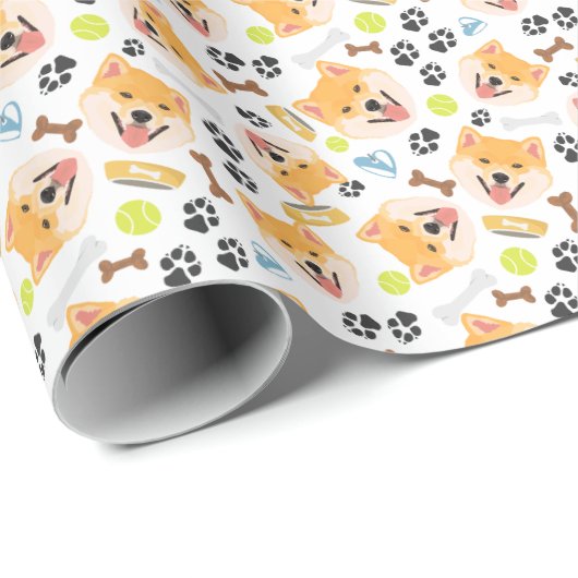 Papier Cadeau Chien souriant Shiba Inu (Coin rond)