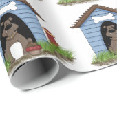 Papier Cadeau chien taureau dans la maison de chien avec hydrata (Coin rond)